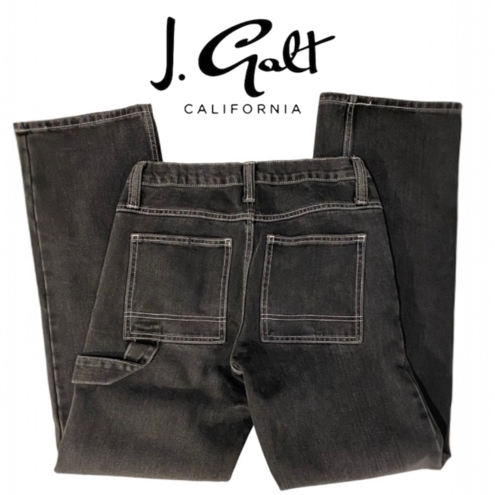 John Galt Carpenter Jeans Size Small Black Wash Distressed Detail Wide Leg Pants